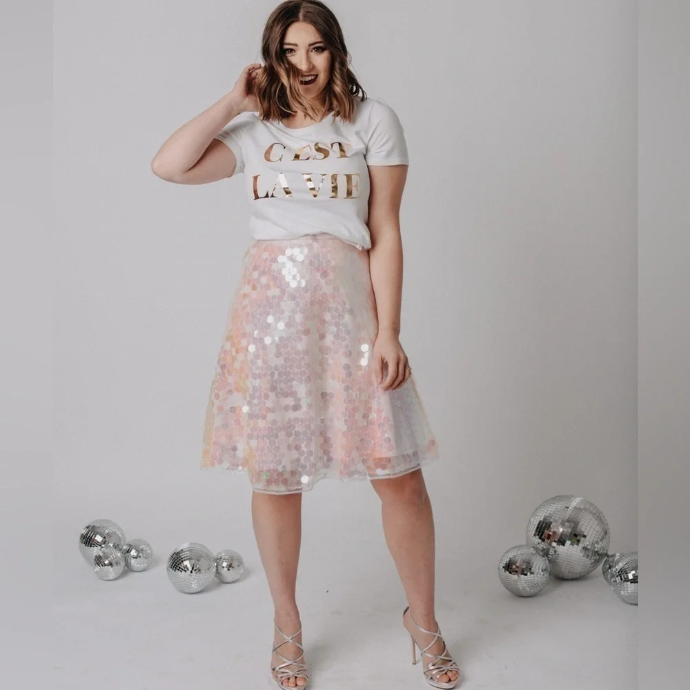 Eva Franco sold at Anthropology adorable pink chunky sequin skirt Brand NEW! - Picture 3 of 12